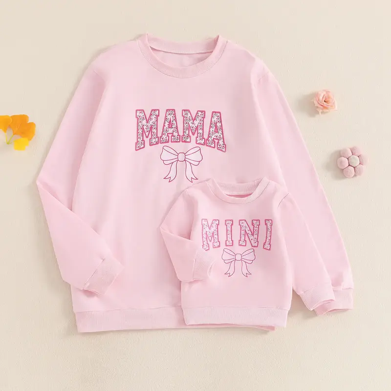 Family Matching Autumn Sweatshirt Parent-child Long Sleeve Crewneck Letter Bow Print Pullover
