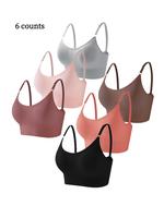 Women's Solid Adjustable Strap Wireless Bra, Breathable Casual Fit Removable Padded Lingerie Top for Daily Wear, Softness Lin...