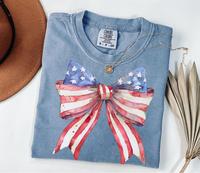 Comfort Colors 4th of July Shirt, Coquette American Flag Shirt, USA Bow 4th of July Tee, Women's Patriotic Shirt, Red White a...