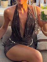 Women's Snakeskin Print Halter Neck Sleeveless Dress, Lady Fashion Casual Backless Short Dress for Party Club Dating Wear, Wo...