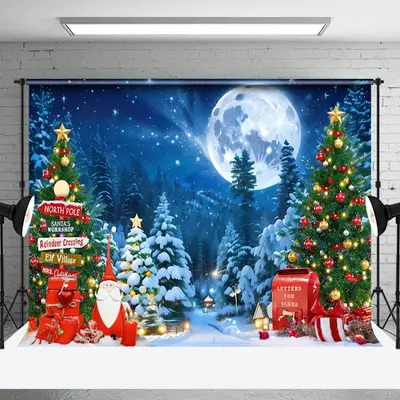 Aperturee Starry Night Snowy Field Mailbox Christmas Backdrop - Aperturee
