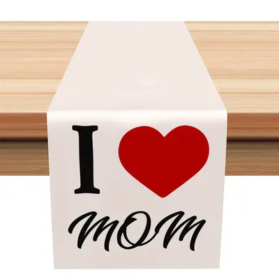 I Love Mom Light Grey Happy Mothers Day Table Runner - Aperturee