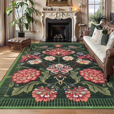 Garvee Indoor Washable Low Pile Area Rug Green Modern Printed Soft Non-Slip Foldable Portable 9x12ft Living Room Bedroom