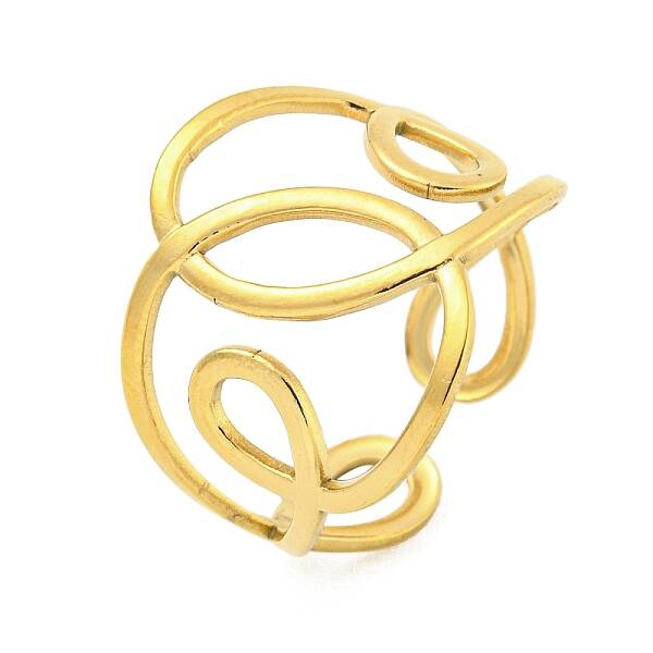 304 Stainless Steel Hollow Irregular Wide Open Cuff Ring for Women