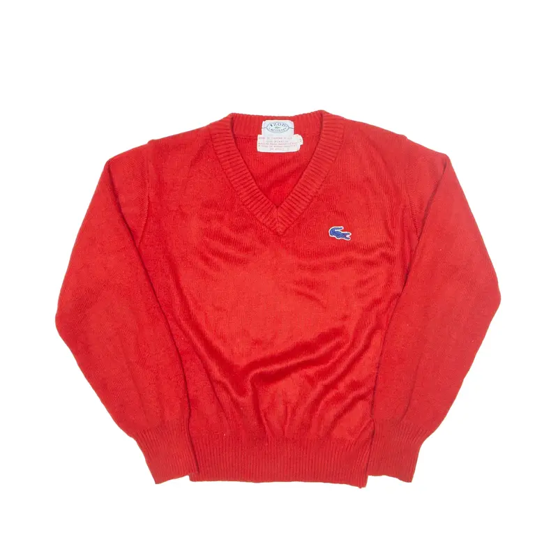 IZOD Jumper Red 90s Tight Knit V-Neck Boys M