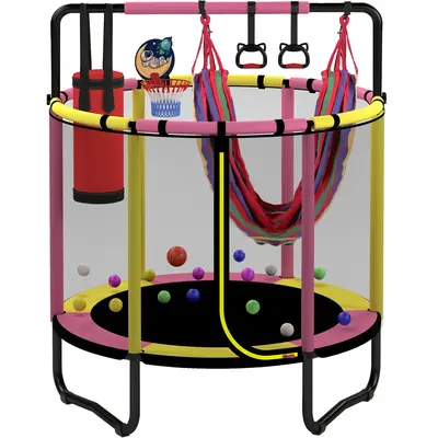 Segmart 55'' Kids Mini Trampoline with Basketball Hoop & Safety Net - Indoor Outdoor Playset with Swing, Sandbag, Rings & O...