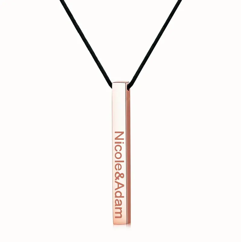 Sterling Silver with Rose Gold Plated Personalized Classic Name Bar Necklace
