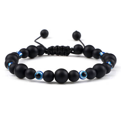 Frosted Round Natural Obsidian Braided Beaded Bracelets