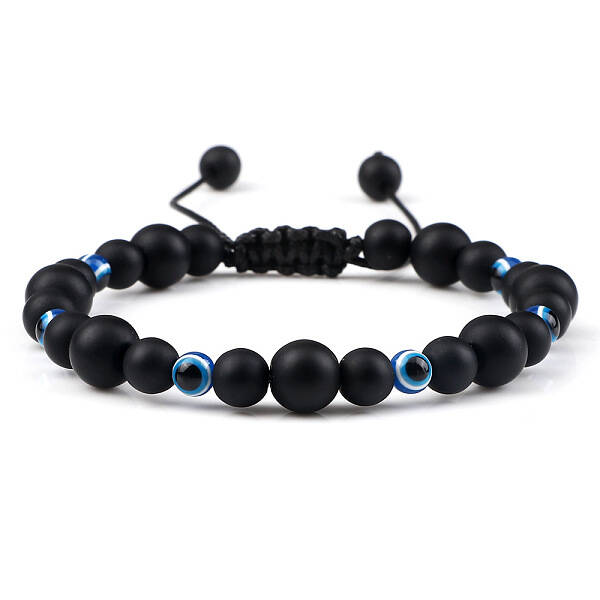 Frosted Round Natural Obsidian Braided Beaded Bracelets