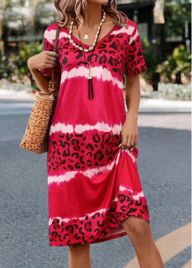 Modlily Hot Pink Leopard Short Sleeve Dress - M