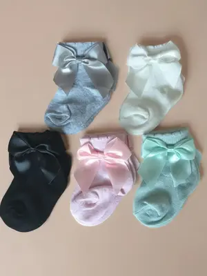 Baby Girl's Solid Color Bow Decor Ankle Socks, Cute Comfy Breathable Cozy Socks for Infant Toddler Kids, Newborn Baby Girls ...