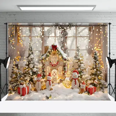 Aperturee Gingerbread House Snowman Led Light Xmas Backdrop - Aperturee