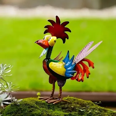 Metal-Rooster Outdoor Statue, Multi-color Animal Art Courtyard Decoration, Tabletop Ornaments Statue Decoration Crafts for Ou...