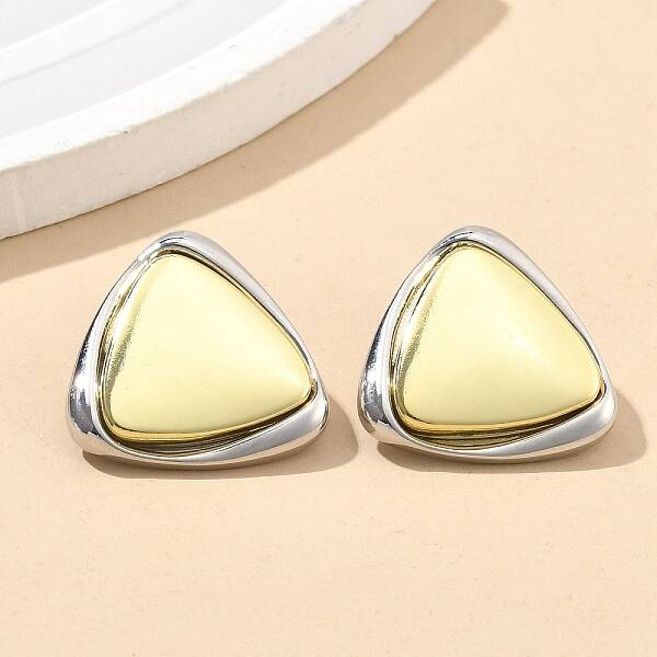 Two Tone Triangle Brass Stud Earrings for Women