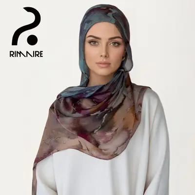 RIMAIRE Fashion Chiffon Floral Printed Hijab Silky Scarf High Quality Breathable Hijab for Girls Muslim Turban Shawl Wraps Ch...