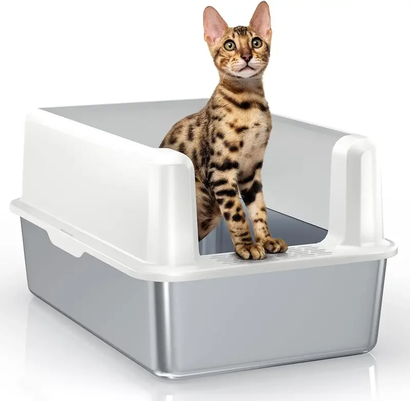 Petterm Stainless Steel Cat Litter Box with Lid, Large Metal Litter Pan with High-Sided and Scoop, Rust-Resistant, Easy Clean...