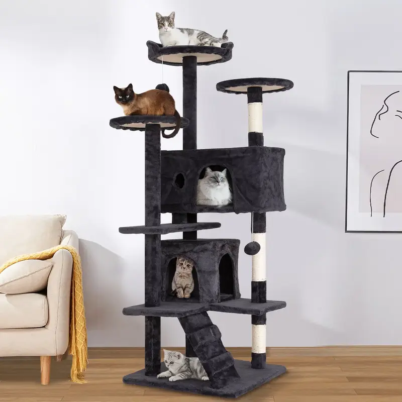 Cat Tree Tower for Indoor Cats, 53.9 and 69.3in Multi-Level Cat Furniture Activity Center, Kitty Play House with Sisal Scratc...