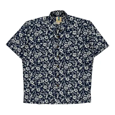 Kahala Hawaiian Shirt - Large Navy Cotton
