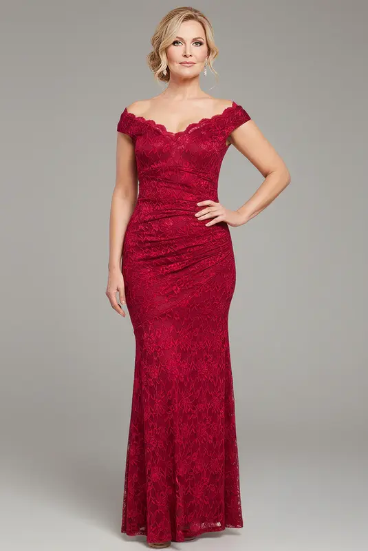 Goddiva Off The Shoulder Scalloped Neck Maxi Dress - Wine