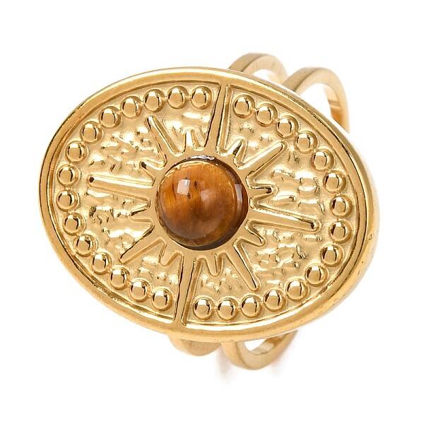 Oval with Sun Natural Tiger Eye Finger Rings
