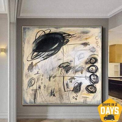 Original Abstract Beige Paintings On Canvas Acrylic Art Modern Wall Art | PERPETUUM MOBILE 26"x26"