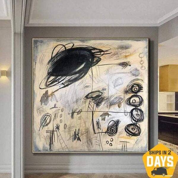Original Abstract Beige Paintings On Canvas Acrylic Art Modern Wall Art | PERPETUUM MOBILE 26"x26"