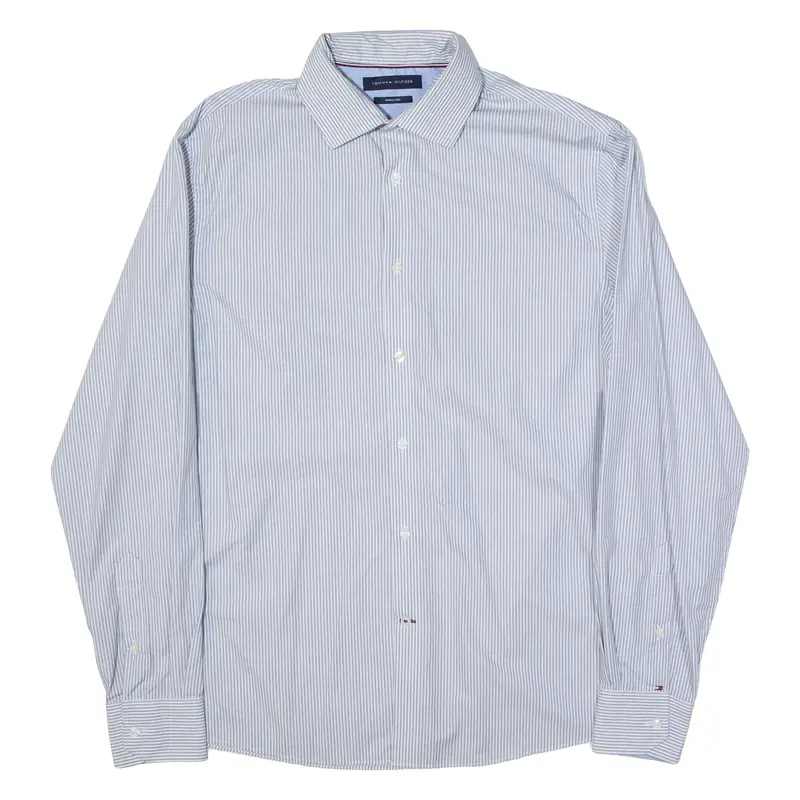 TOMMY HILFIGER Shirt Blue Pinstripe Long Sleeve Mens M
