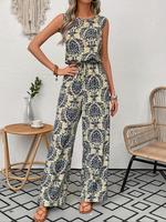 Women's Ethnic Pattern Jumpsuit, Boho Casual Sleeveless Jumpsuit for Spring & Fall, Women's Clothes for Daily Wear, Bohemian ...
