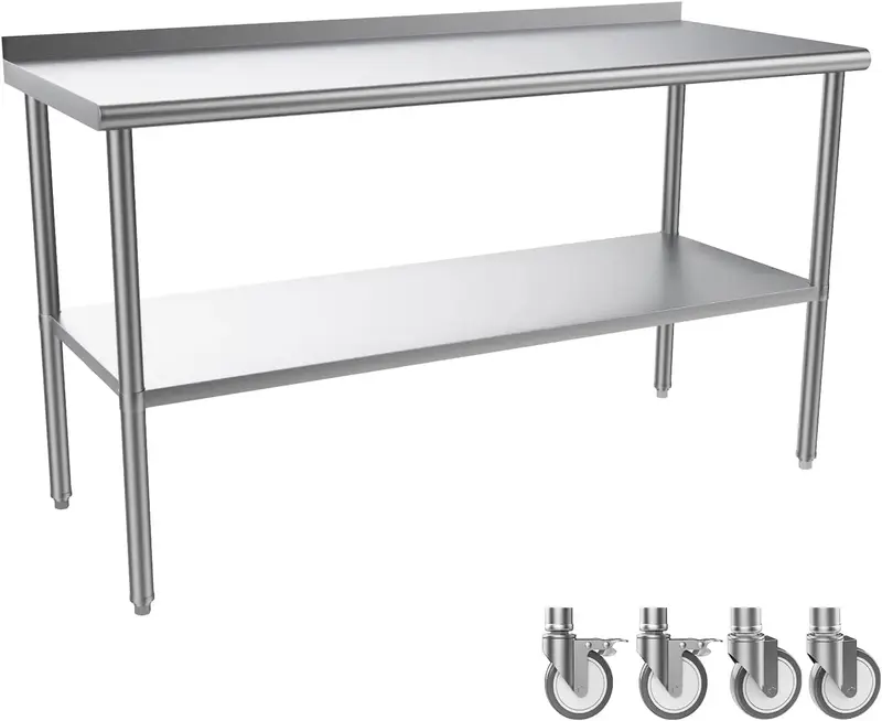 ROVSUN 60'' x 24'' Stainless Steel Table for Prep & Work,Commercial Heavy Duty Worktables & Workstations, NSF Metal Table wit...