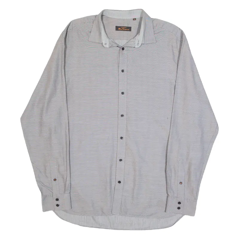 BEN SHERMAN Mens Plain Shirt Grey Long Sleeve XXS