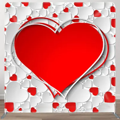 Aperturee White Big Red Heart Fabric Valentines Day Backdrop - Aperturee