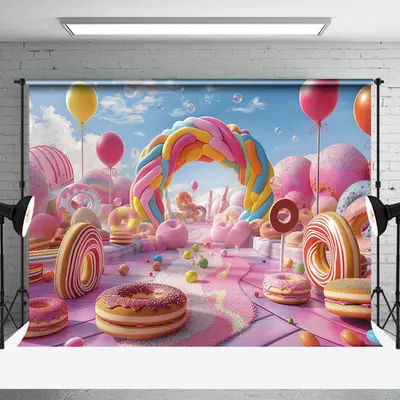 Colorful Donut Dessert Candyland Cake Smash Backdrop - Aperturee