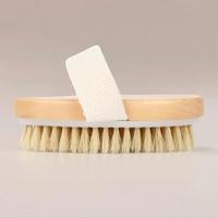 Wooden Handle Dry Body Brush, Oval Body Scrubber For Dead Skin Removal, Exfoliating, Portable Manual Body Massage Brush For H...