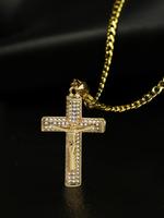 Vintage Zircon Cross Pendant Necklace for Men & Women, Stainless Steel Jewelry for Party, Daily Clothing Decor, Trendy All-ma...