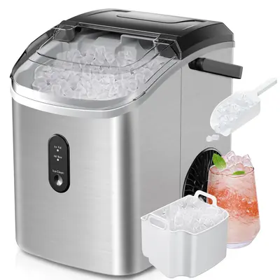 Simzlife Countertop Portable Nugget Ice Maker: Ready in 6 Minutes, 33lbs per Day, with Handle, Auto-Cleaning, Removable Top, ...