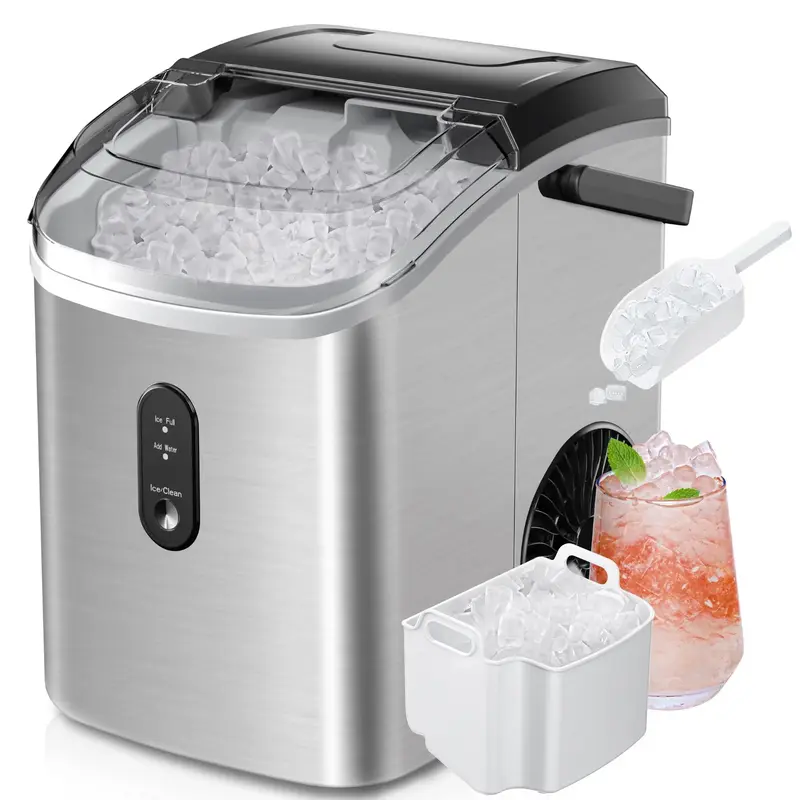 Simzlife Countertop Portable Nugget Ice Maker: Ready in 6 Minutes, 33lbs per Day, with Handle, Auto-Cleaning, Removable Top, ...