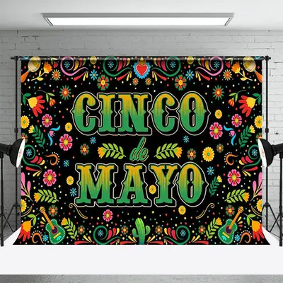 Floral Green Cinco Mayo Mexican Fiesta Party Backdrop - Aperturee