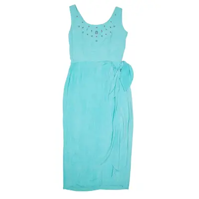 DAWN JOY Embellished Stone Detail Wrap Dress Blue Sleeveless Knee Length Womens UK 10