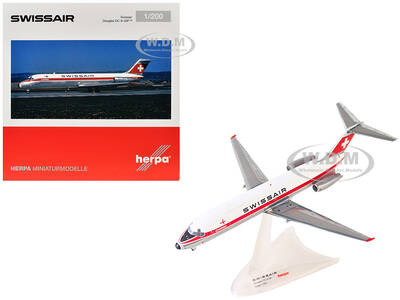 Douglas DC-9-30F Commercial Aircraft Swissair (HB-IFW) White with Red Stripes 1/200 Diecast Model Airplane by Herpa