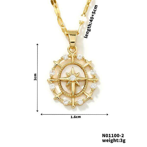 Brass Pave Clear Cubic Zirconia Star Shape Pendant Necklaces for Women