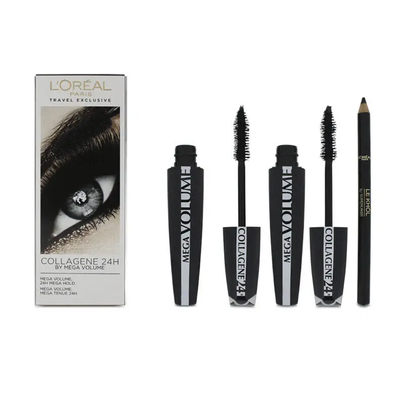 L'Oreal Paris Set: Mega Volume Collagen 24h Extra, Mascara, Black, 2 pieces, 9 ml + Contour Khol, Eyeliner Kohl, Black, 1.2 g