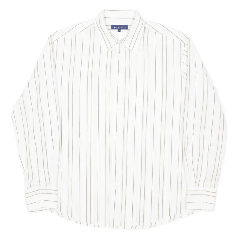 BEN SHERMAN Mens Shirt White Striped Long Sleeve L