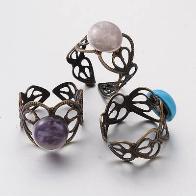 Adjustable Mixed Stone Wide Band Cuff Rings