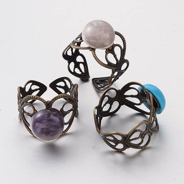 Adjustable Mixed Stone Wide Band Cuff Rings
