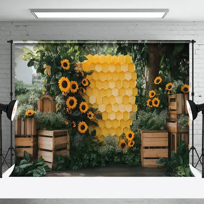 Aperturee Honeycomb Sunflower Plant Leaves Spring Backdrop, 3X2FT(1MX0.6M), 14 USD, spring backdrops, NYHD1J16-M
