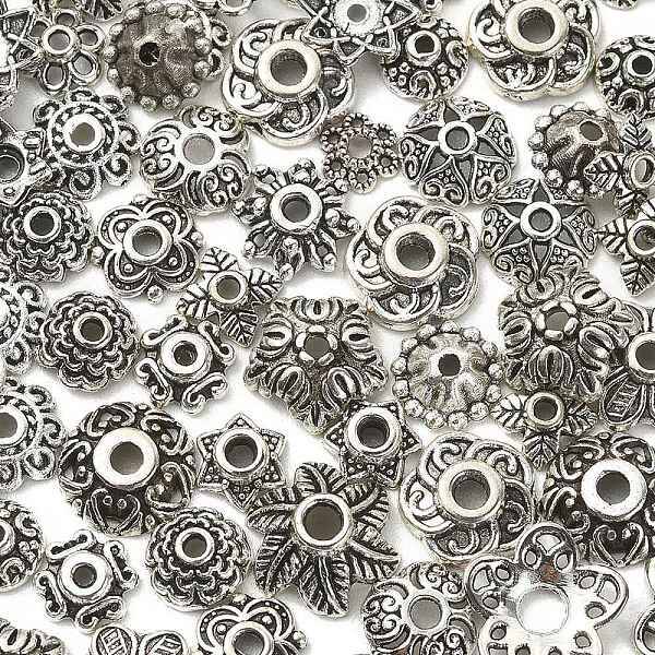 100Pcs 20 Styles Tibetan Style Alloy Bead Caps