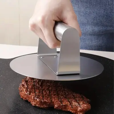 Stainless Steel Round Burger Press, 1 Count Hamburger Press, Multifunctional Manual Meat Patty Maker, Flat Bottom Bacon Press...