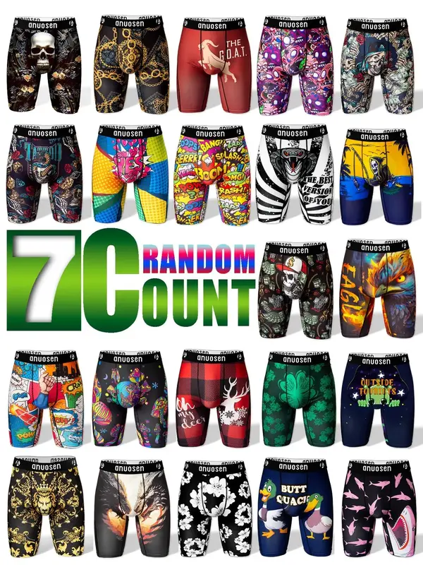 Random Color Men's All Over Print Boxer Brief, Casual Style Comfy Breathable Underwear for Daily Wear, Mens Underwear for All...