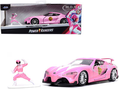 Toyota FT-1 Concept Pink Metallic and Pink Ranger Diecast Figurine Power Rangers Hollywood Rides Series 1/32 Diecast Model Ca...