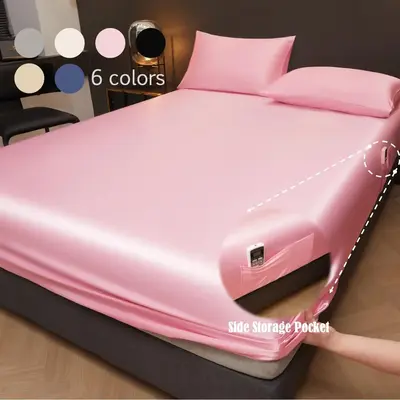 Solid Color Fitted Sheet Set, 3 Counts/set Including 1 Fitted Sheet & 2 Pillowcases without Filler, Soft Comfortable Bedding ...